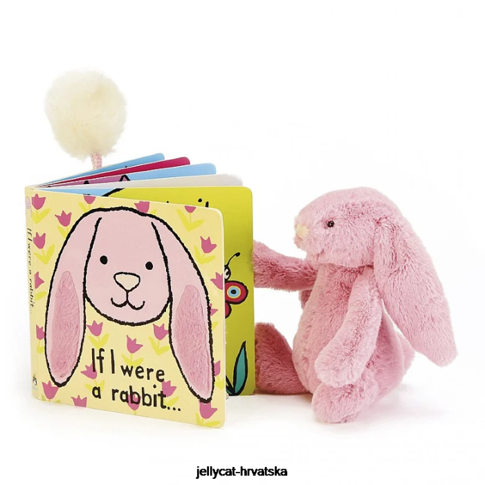 Jellycat da sam zec knjiga i sramežljivi tulipan zeko ružičasti 705 knjiga