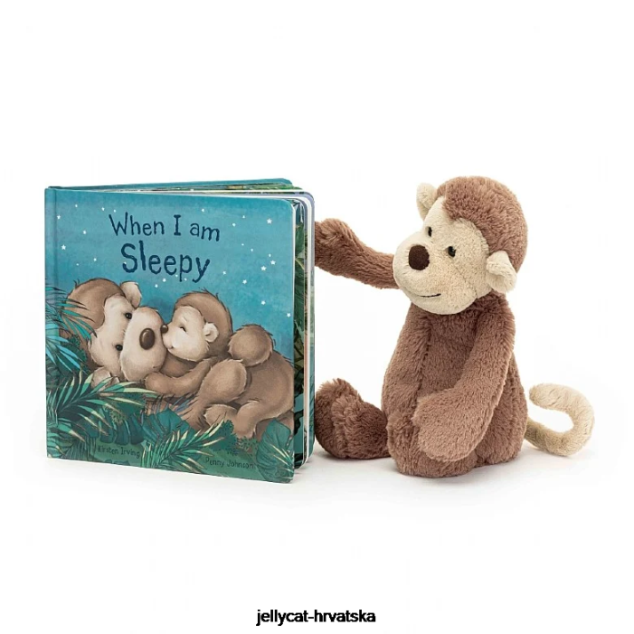 Jellycat kad sam pospana knjiga i sramežljivi majmun smeđi 725 knjiga