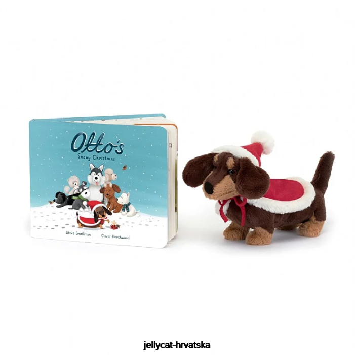 Jellycat otto's snowy christmas book & zimski topliji otto sausage dog brown 305 knjiga