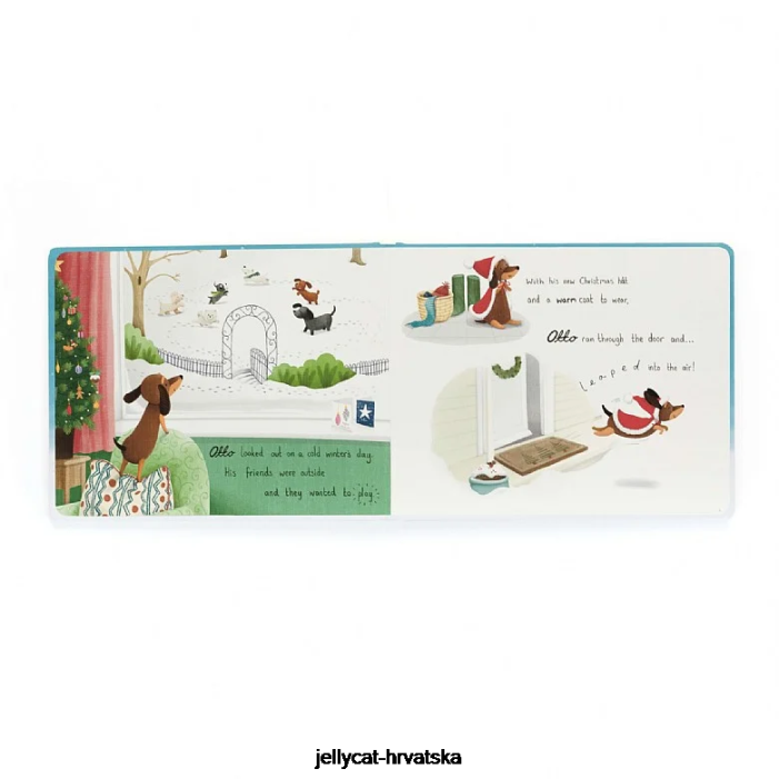 Jellycat otto's snowy christmas book & zimski topliji otto sausage dog brown 305 knjiga