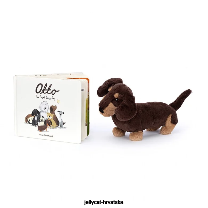 Jellycat otto the loyal long dog book i otto sausage dog brown 730 knjiga