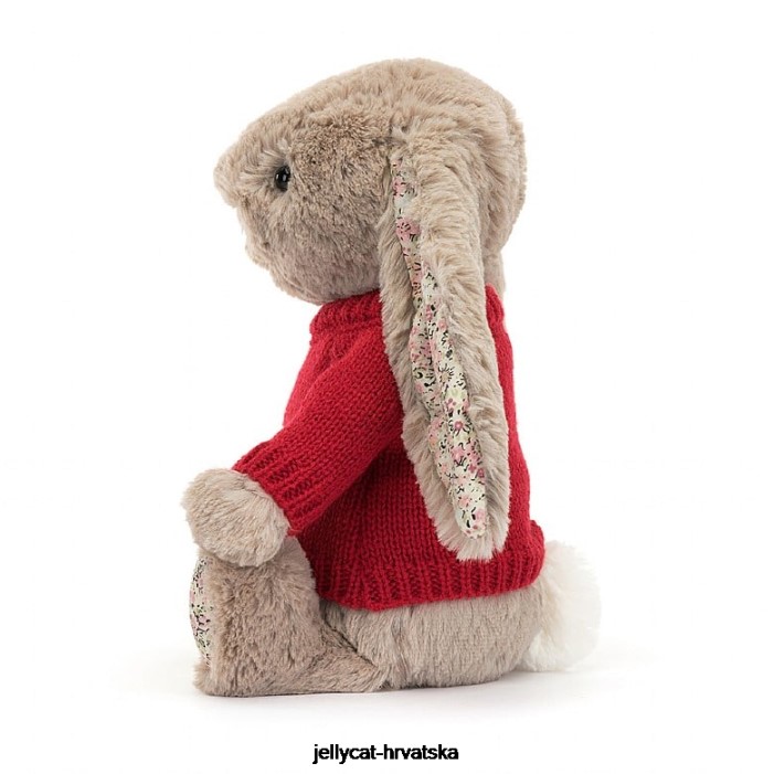 Jellycat blossom bea zeko s personaliziranim crvenim džemperom bež boje 334 igračka