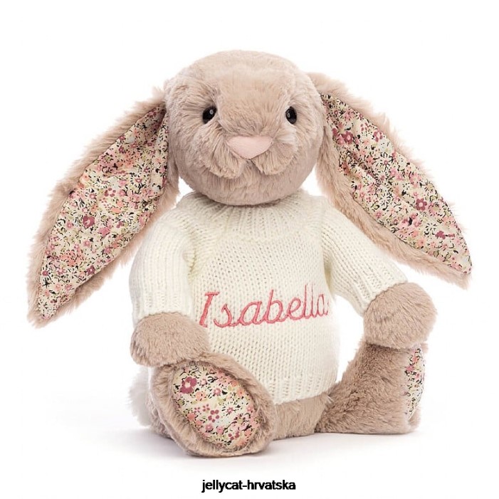 Jellycat blossom bea zeko s personaliziranim krem ​​džemperom bež boje 160 igračka