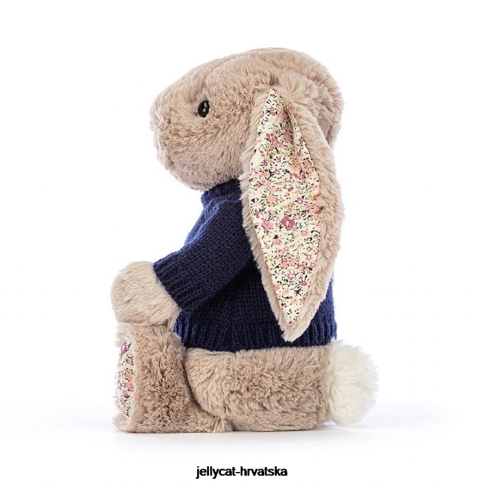 Jellycat blossom bea zeko s personaliziranim tamnoplavim džemperom bež boje 480 igračka