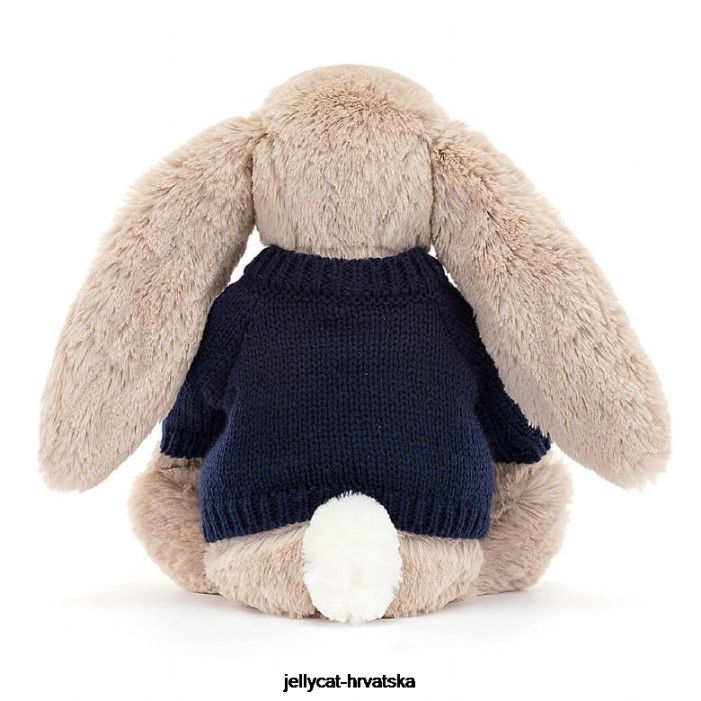 Jellycat blossom bea zeko s personaliziranim tamnoplavim džemperom bež boje 480 igračka