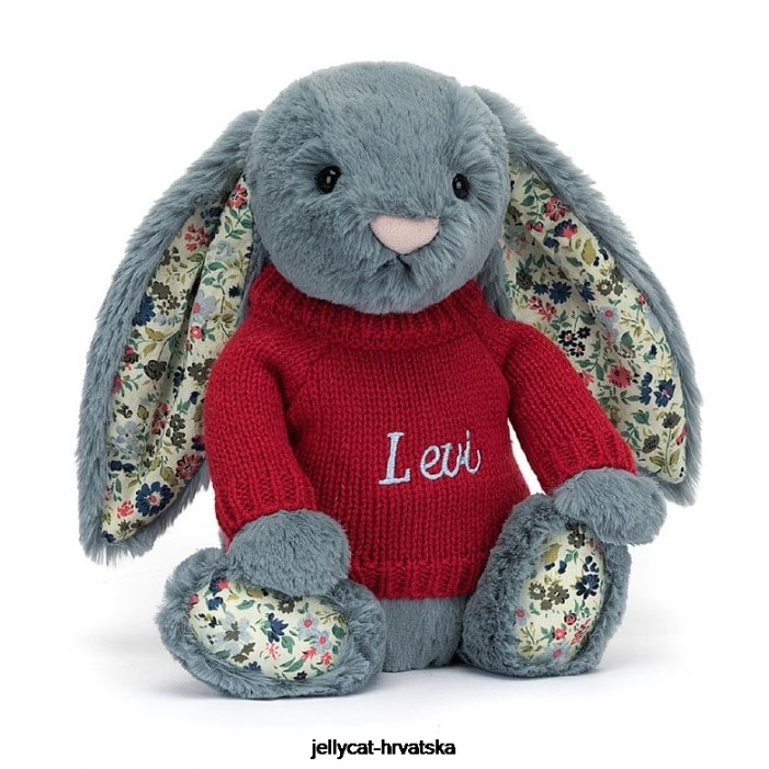 Jellycat blossom dusky bunny s personaliziranim crvenim plavim džemperom 474 igračka