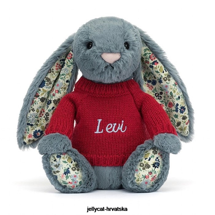 Jellycat blossom dusky bunny s personaliziranim crvenim plavim džemperom 474 igračka