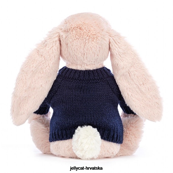 Jellycat blossom rumenilo zeko s personaliziranim tamnoplavim džemperom breskve 484 igračka