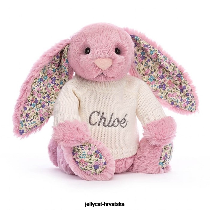 Jellycat cvjetajući zeko tulipan s personaliziranim krem ​​džemperom ružičaste boje 298 igračka