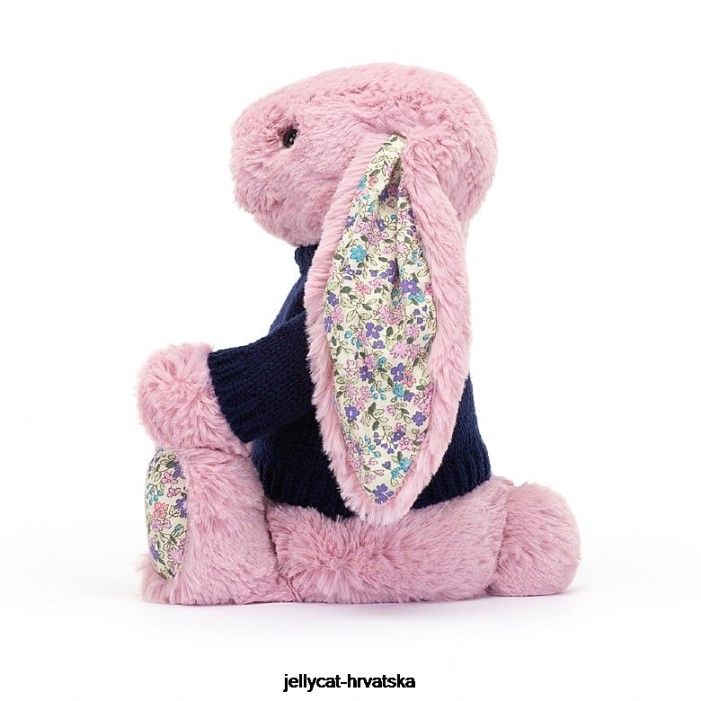 Jellycat cvjetajući zeko tulipan s personaliziranim tamnoplavim džemperom ružičaste boje 466 igračka