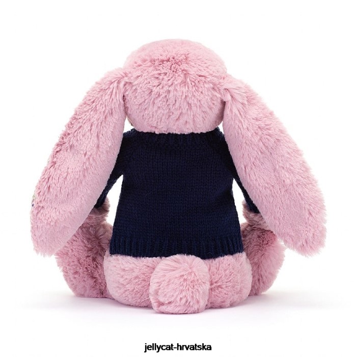 Jellycat cvjetajući zeko tulipan s personaliziranim tamnoplavim džemperom ružičaste boje 466 igračka