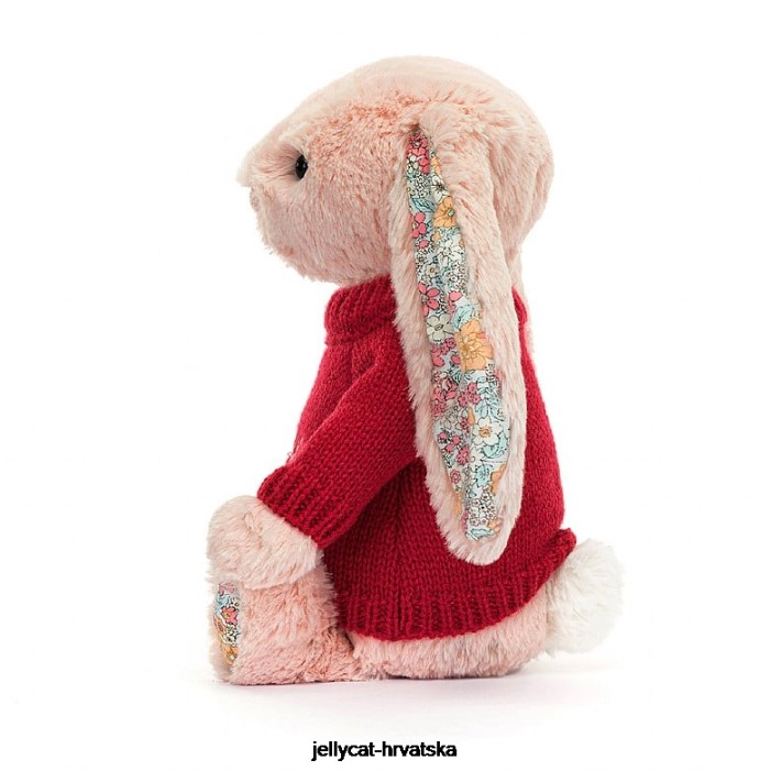 Jellycat cvjetanje, rumenilo, zeko s personaliziranim crvenim džemperom breskve 425 igračka