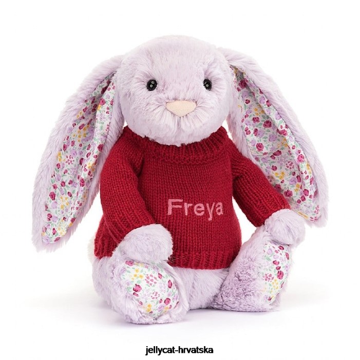 Jellycat zeko u boji jasmina s personaliziranim crvenim džemperom ljubičaste boje 399 igračka