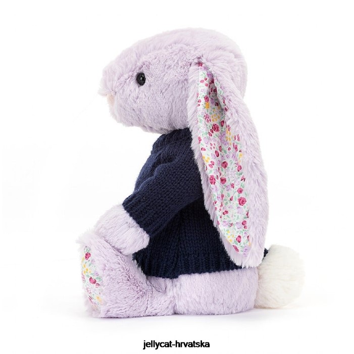 Jellycat zeko u boji jasmina s personaliziranim tamnoplavim džemperom ljubičaste boje 472 igračka