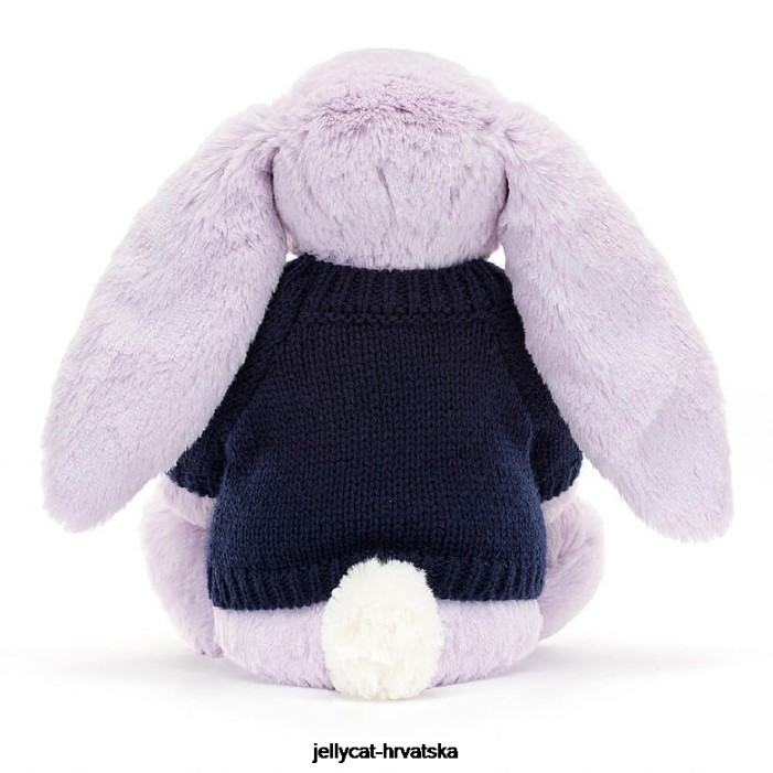 Jellycat zeko u boji jasmina s personaliziranim tamnoplavim džemperom ljubičaste boje 472 igračka