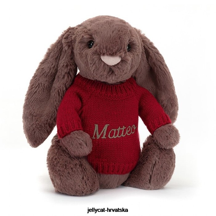 Jellycat sramežljivi fudge zeko s personaliziranom crvenom čokoladom 511 igračka