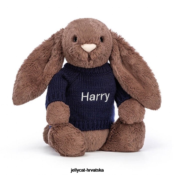 Jellycat sramežljivi fudge zeko s personaliziranom tamnoplavom džemper čokoladom 522 igračka