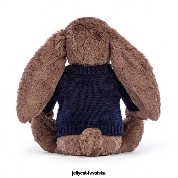 Jellycat sramežljivi fudge zeko s personaliziranom tamnoplavom džemper čokoladom 522 igračka