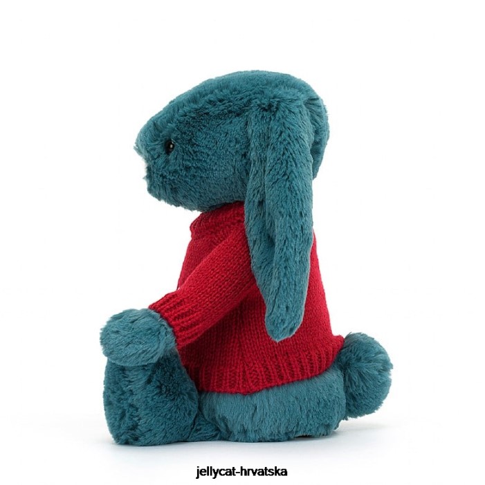 Jellycat sramežljivi mineralno plavi zeko s personaliziranim crvenim džemperom kolbalt plave boje 415 igračka
