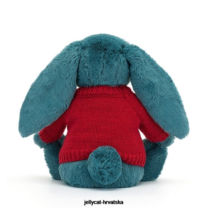Jellycat sramežljivi mineralno plavi zeko s personaliziranim crvenim džemperom kolbalt plave boje 415 igračka
