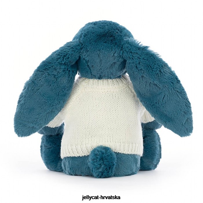 Jellycat sramežljivi mineralno plavi zeko s personaliziranim krem ​​džemperom kolbalt plave boje 330 igračka