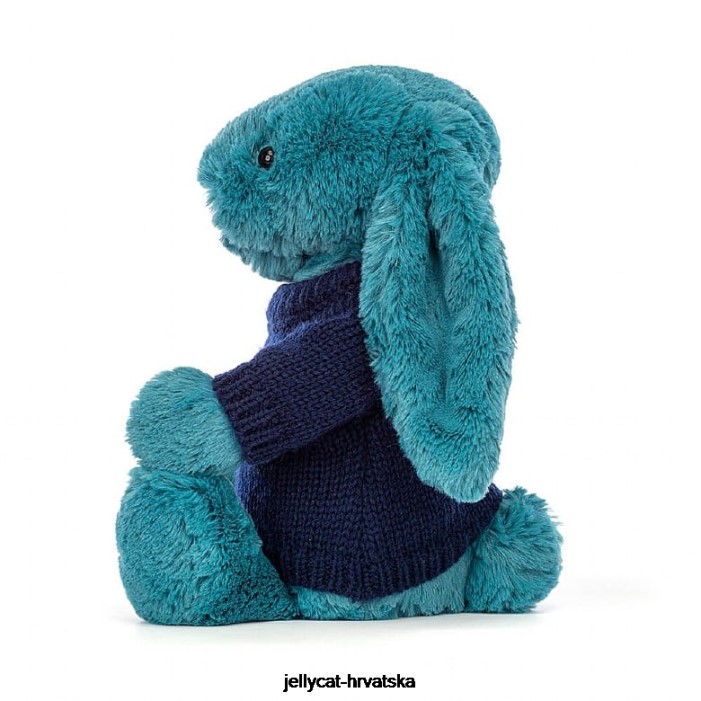 Jellycat sramežljivi mineralno plavi zeko s personaliziranim tamnoplavim džemperom kolbalt plave boje 316 igračka