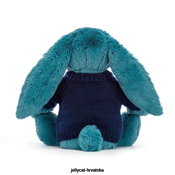 Jellycat sramežljivi mineralno plavi zeko s personaliziranim tamnoplavim džemperom kolbalt plave boje 316 igračka