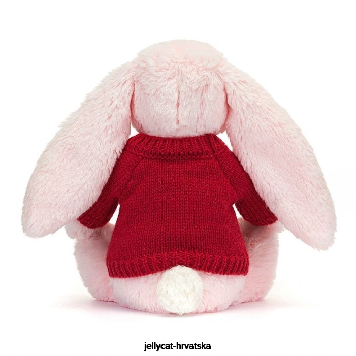 Jellycat sramežljivi ružičasti zeko s personaliziranim crvenim džemperom dječje ružičaste boje 172 igračka