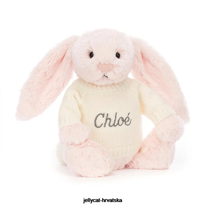 Jellycat sramežljivi ružičasti zeko s personaliziranim krem ​​džemperom dječje ružičaste boje 159 igračka