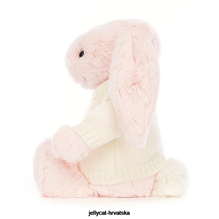 Jellycat sramežljivi ružičasti zeko s personaliziranim krem ​​džemperom dječje ružičaste boje 159 igračka