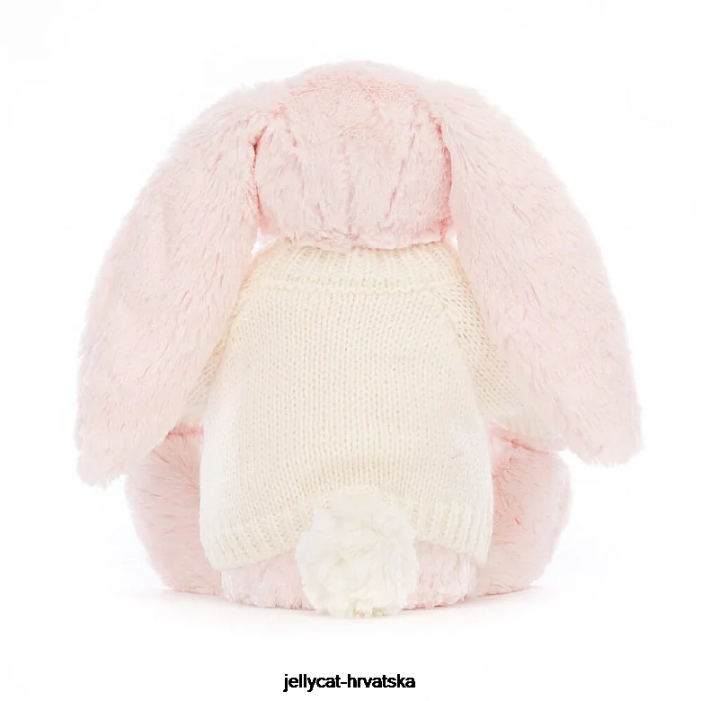 Jellycat sramežljivi ružičasti zeko s personaliziranim krem ​​džemperom dječje ružičaste boje 159 igračka