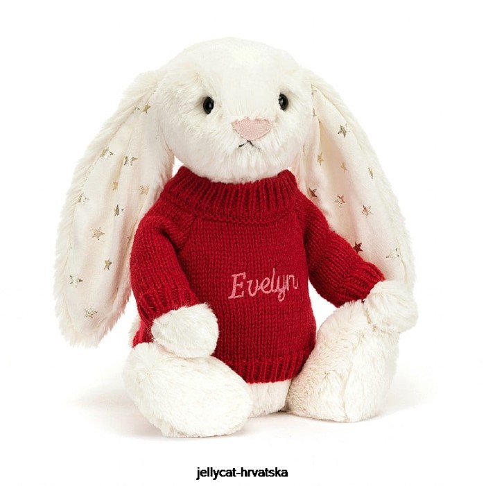 Jellycat sramežljivi svjetlucavi zeko s personaliziranim crvenim krem ​​džemperom 213 igračka
