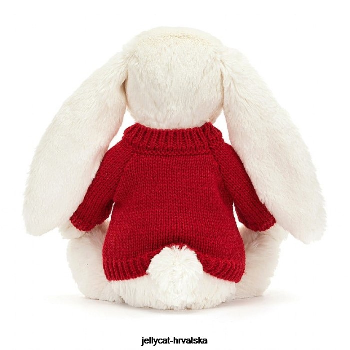 Jellycat sramežljivi svjetlucavi zeko s personaliziranim crvenim krem ​​džemperom 213 igračka