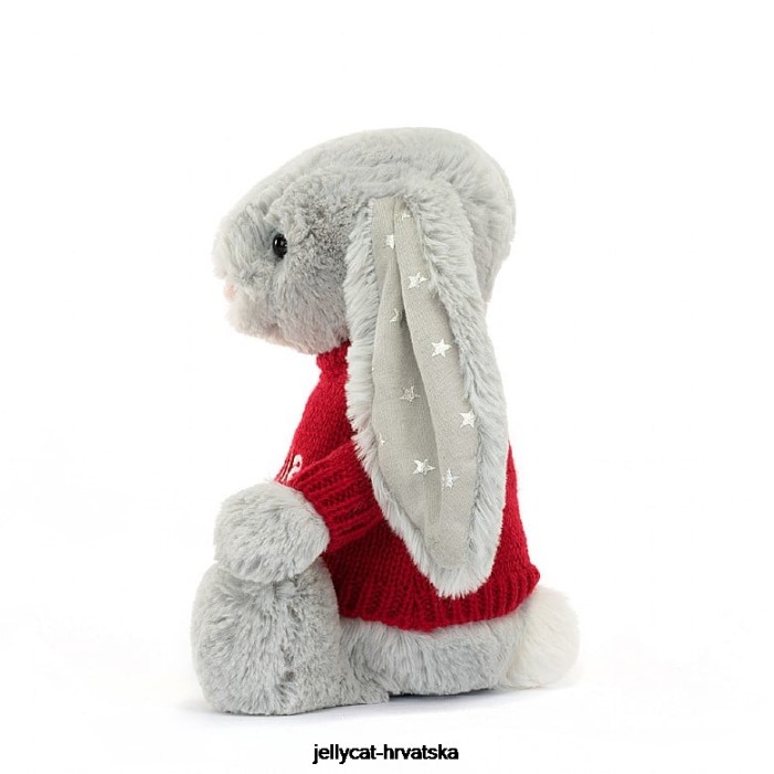 Jellycat sramežljivi svjetlucavi zeko s personaliziranim crvenim sivim džemperom 416 igračka