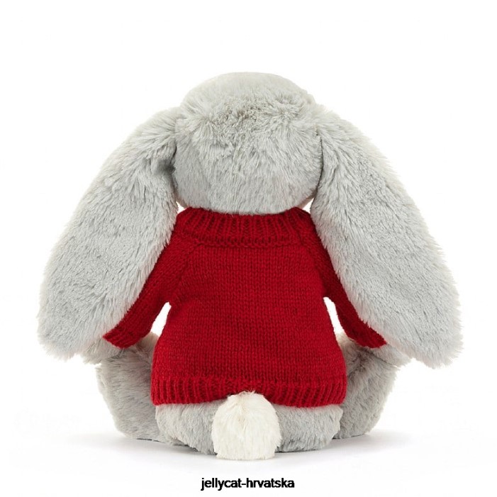Jellycat sramežljivi svjetlucavi zeko s personaliziranim crvenim sivim džemperom 416 igračka