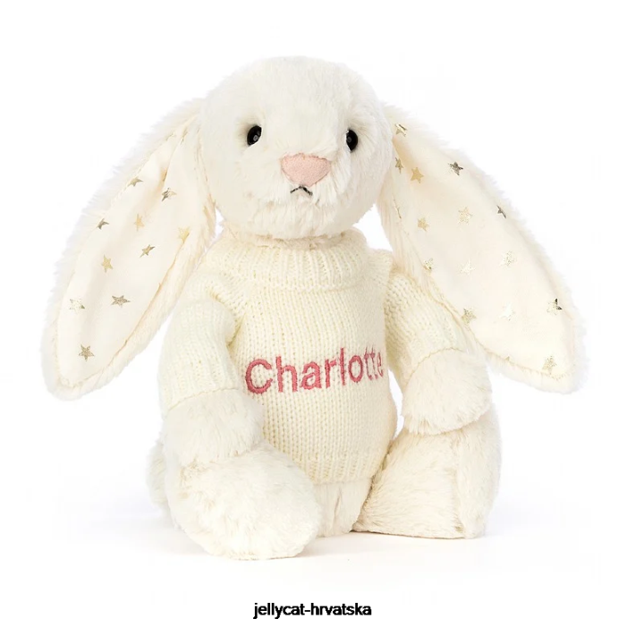 Jellycat sramežljivi svjetlucavi zeko s personaliziranim džemperom kreme 188 igračka