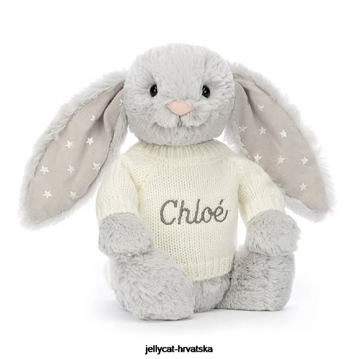 Jellycat sramežljivi svjetlucavi zeko s personaliziranim krem ​​sivim džemperom 267 igračka