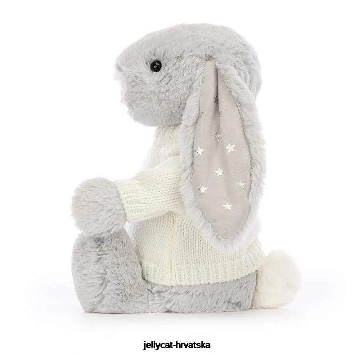 Jellycat sramežljivi svjetlucavi zeko s personaliziranim krem ​​sivim džemperom 267 igračka