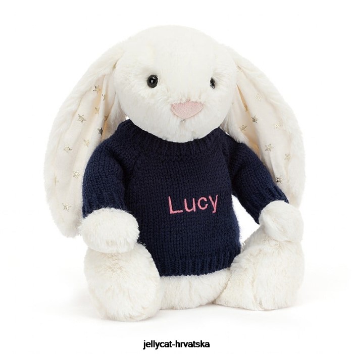 Jellycat sramežljivi svjetlucavi zeko s personaliziranim tamnoplavim džemperom krem ​​boje 312 igračka