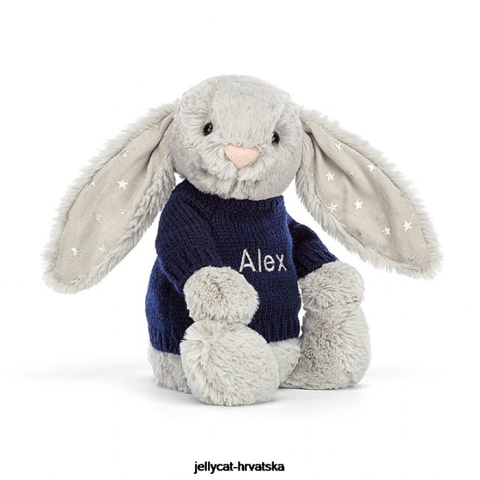 Jellycat sramežljivi svjetlucavi zeko s personaliziranim tamnoplavim sivim džemperom 356 igračka