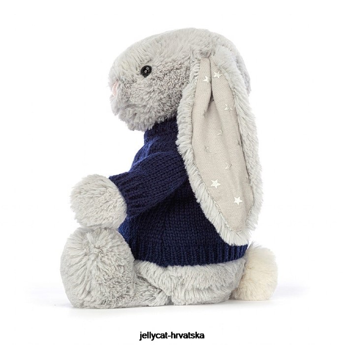 Jellycat sramežljivi svjetlucavi zeko s personaliziranim tamnoplavim sivim džemperom 356 igračka