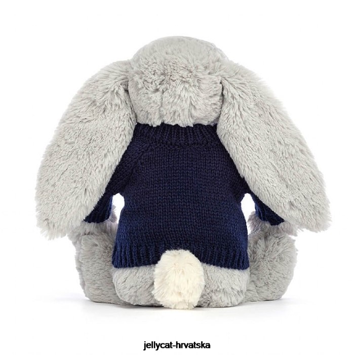 Jellycat sramežljivi svjetlucavi zeko s personaliziranim tamnoplavim sivim džemperom 356 igračka