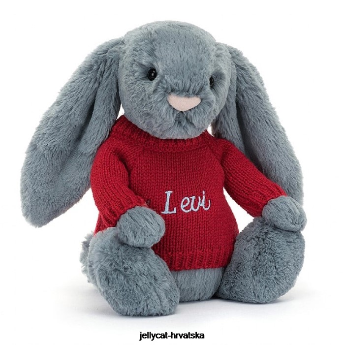 Jellycat sramežljivi tamnoputi zeko s personaliziranim crvenim plavim džemperom 473 igračka