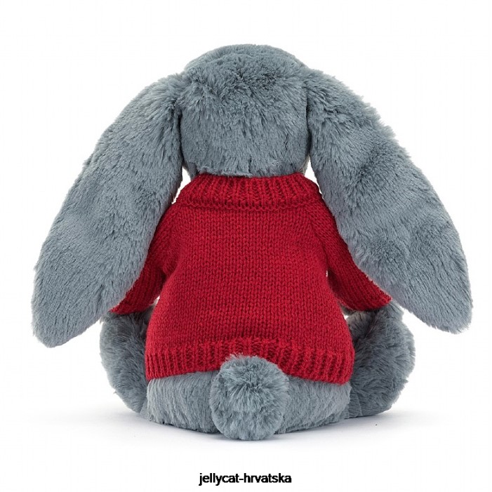 Jellycat sramežljivi tamnoputi zeko s personaliziranim crvenim plavim džemperom 473 igračka