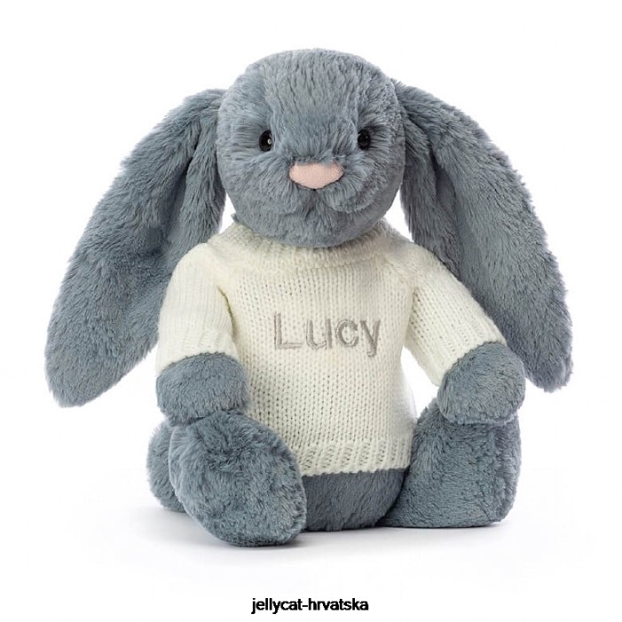 Jellycat sramežljivi tamnoputi zeko s personaliziranim krem ​​plavim džemperom 266 igračka
