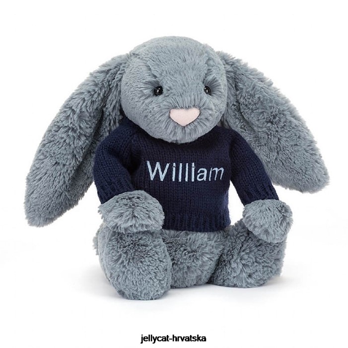 Jellycat sramežljivi tamnoputi zeko s personaliziranim tamnoplavim džemperom 244 igračka