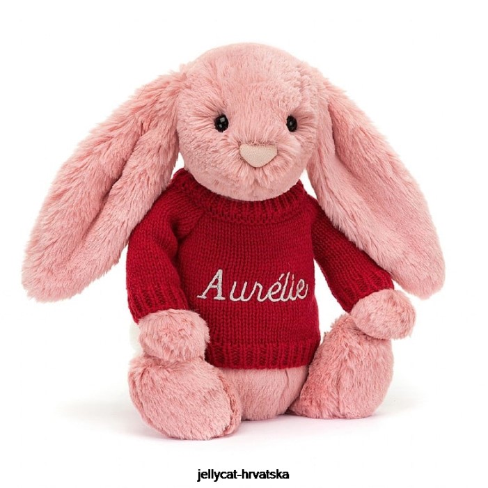 Jellycat sramežljivi zečić s laticama s personaliziranim crvenim džemperom, ružičastim sorbetom 299 igračka