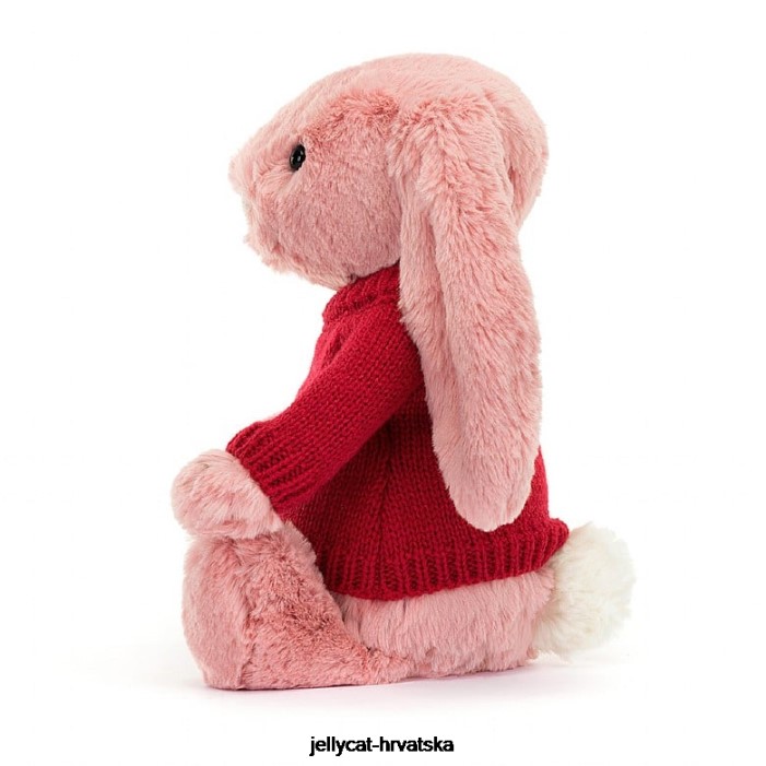 Jellycat sramežljivi zečić s laticama s personaliziranim crvenim džemperom, ružičastim sorbetom 299 igračka