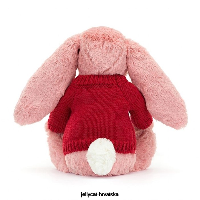 Jellycat sramežljivi zečić s laticama s personaliziranim crvenim džemperom, ružičastim sorbetom 299 igračka