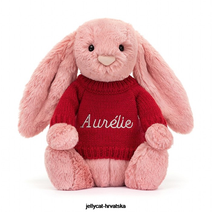 Jellycat sramežljivi zečić s laticama s personaliziranim crvenim džemperom, ružičastim sorbetom 299 igračka